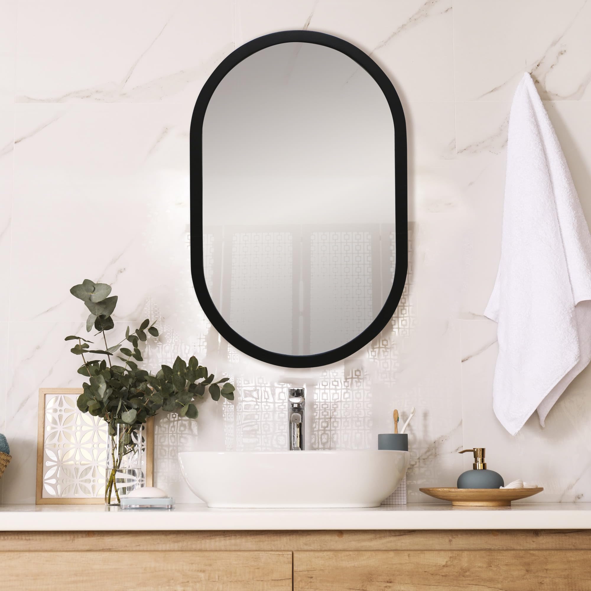 la fabrica del cuadro Espejo Ovalado de Pared Fabricado en España - Moldura 2.5 cm - Acabado Artesanal - Espejo Decorativo Ideal para Salón, Recibidor,Dormitorio y Baño... (Negro, 45x70 cm)