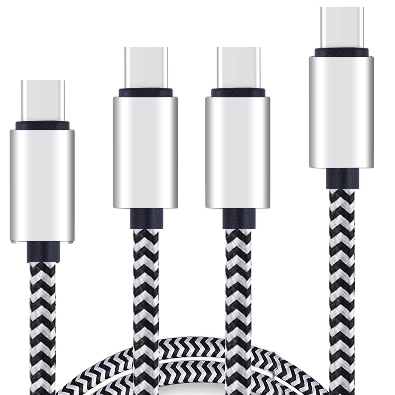 AILUN USB Type C Cable,[3+6Ãƒâ€”2+10 Ft 4Pack] by Ailun,High Speed Type-C to USB A Sync & Charging Nylon Braided Cable for Galaxy S9/S9+ & More Smartphone&Tablets [Silver&Blackwhite][NOT Micro USB]