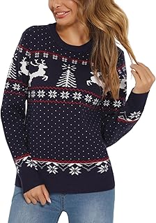 Enjyam Women\'s Christmas Sweaters Unisex Round Neck Knitted Pullover Winter Tops Happy New Year Jumpers Ideal Festival Gift