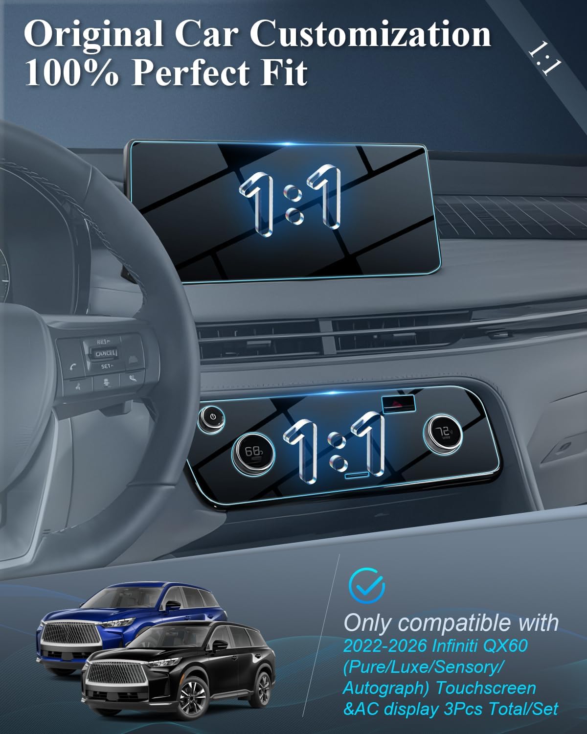 BIBIBO for 2025 2026 Infiniti QX60 Screen Protector 2022-2026 Infiniti QX60 (Pure/Luxe/Sensory/Autograph) Touchscreen 12.3" Touchscreen &AC Screen Cover 2026 QX60 Accessories