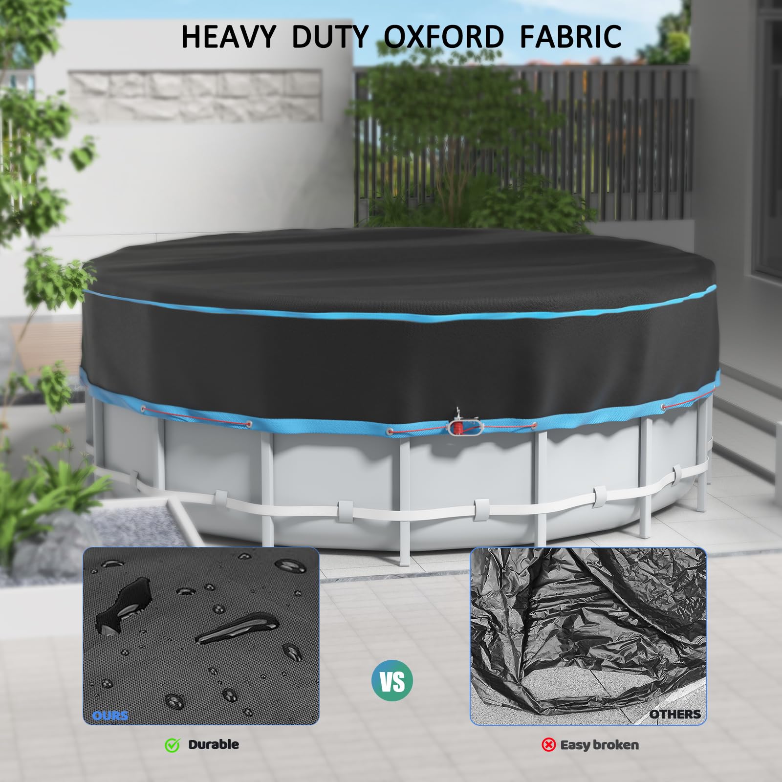 8 Ft Round Pool Cover, Heavy Duty Pool Cover for Above Ground Pools, Swimming Pool Cover with Storage Bag Solar Covers for Above Ground Pools, Waterproof & Dustproof - 4