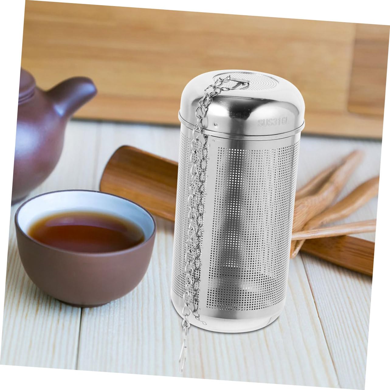 2 piezas Filtro de Especias de Acero Inoxidable para Sopa y Té Infusor Grande con Cadena Colador Reutilizable para Cocina y