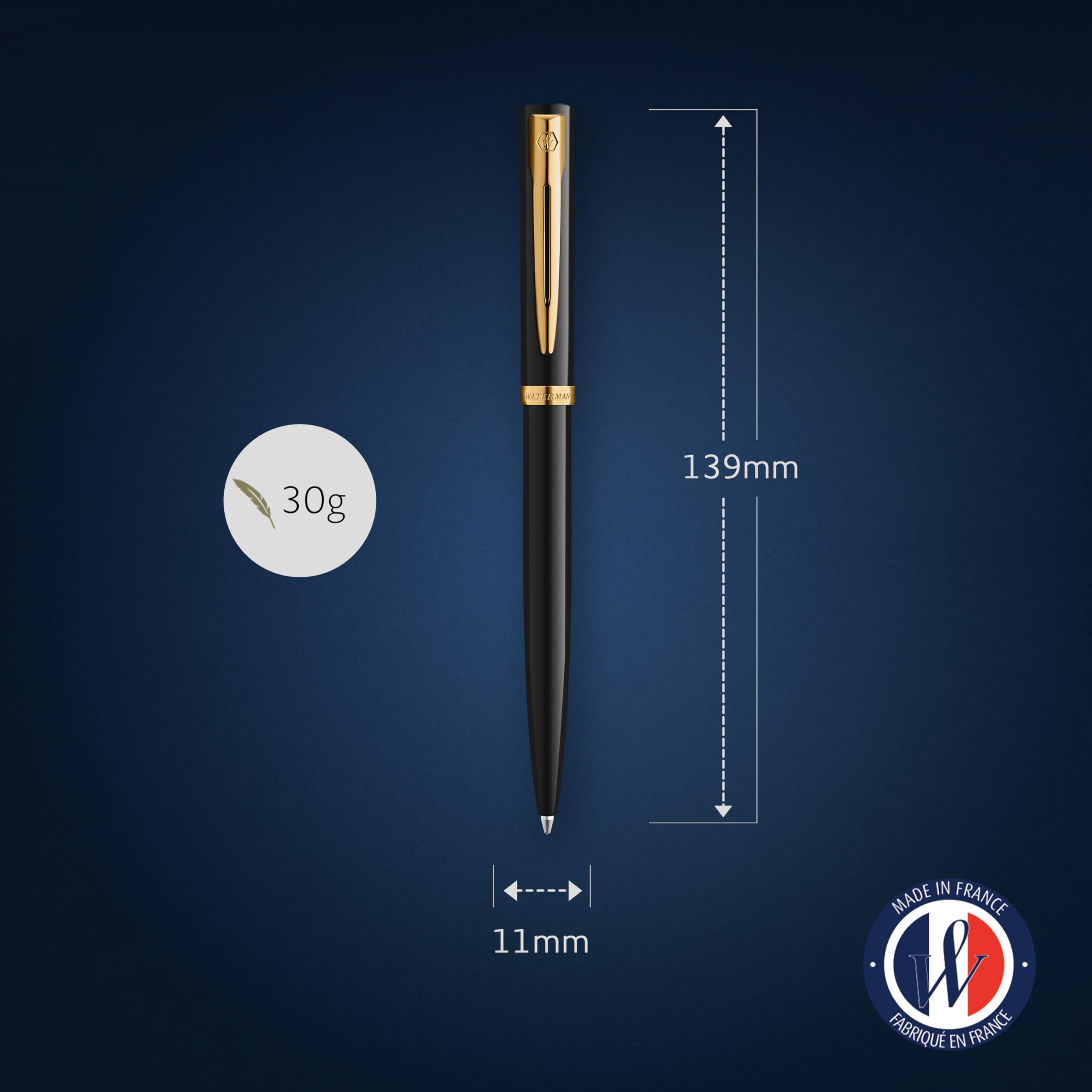 Waterman Impression Ballpoint Pen | Black with Gold Trim | Medium Point | Blue Ink | Gift Box - Image 3