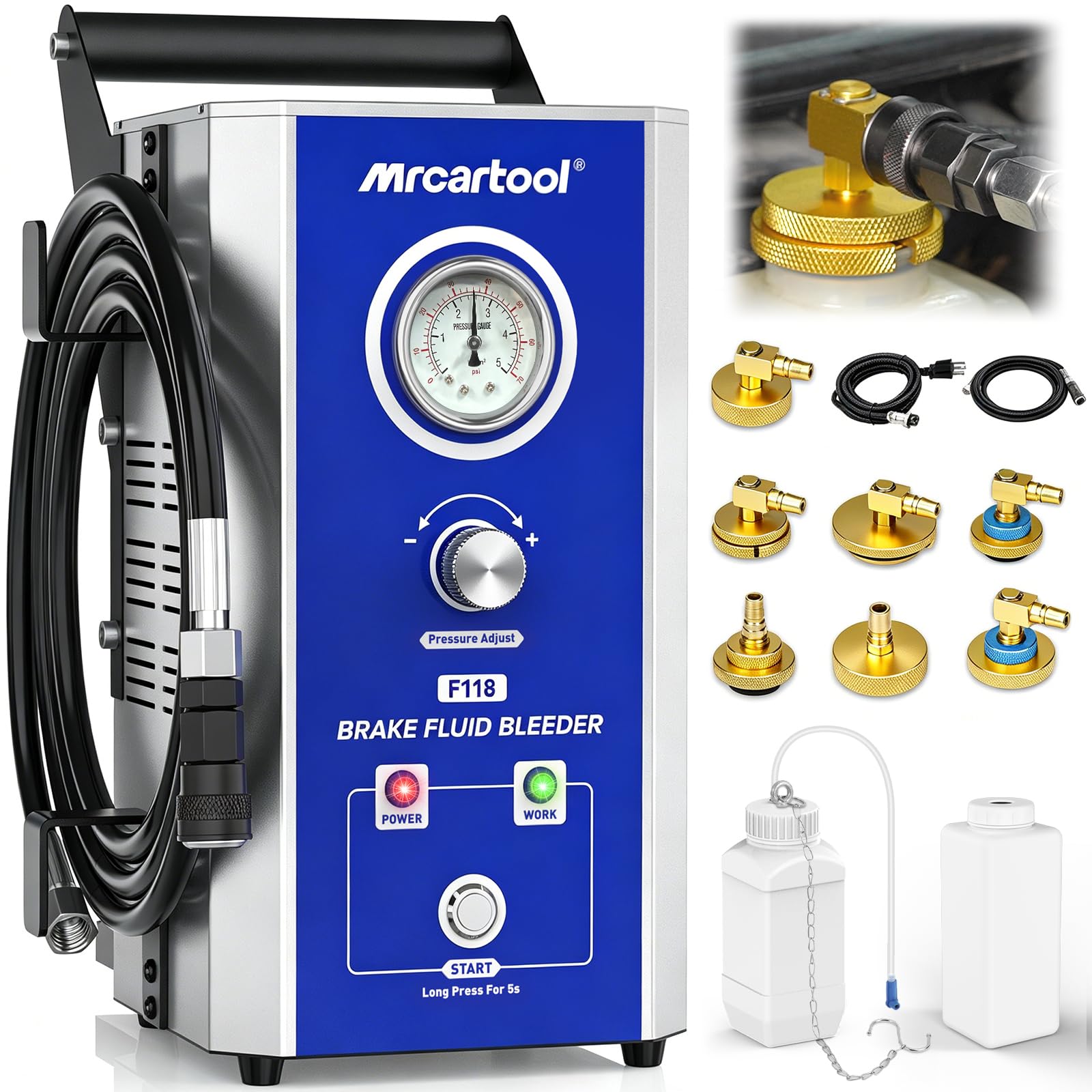 Spurgo Freni Auto Elettrico, 110V/220V Dispositivo di Spurgo Freni 0~3 Bar con 7 Adattatori per Pompe Freno Kit Spurgo Freni Auto con modalità Lenta e Veloce