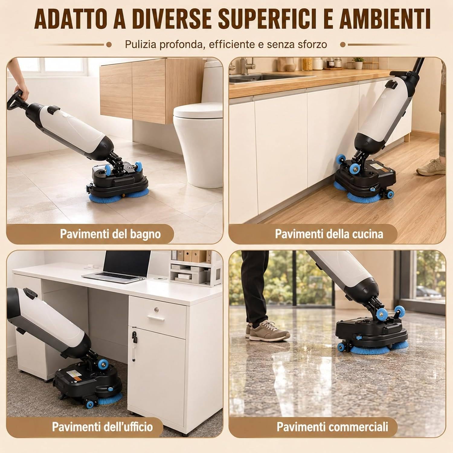 Autolaveuse Sol, Laveuse Sol, Largeur de Nettoyage de 45 cm, Capacité de Nettoyage de 12 000 Pi²/H, 240 Nettoyage en Profondeur RPM, Double Brosse, Autolaveuse électrique White