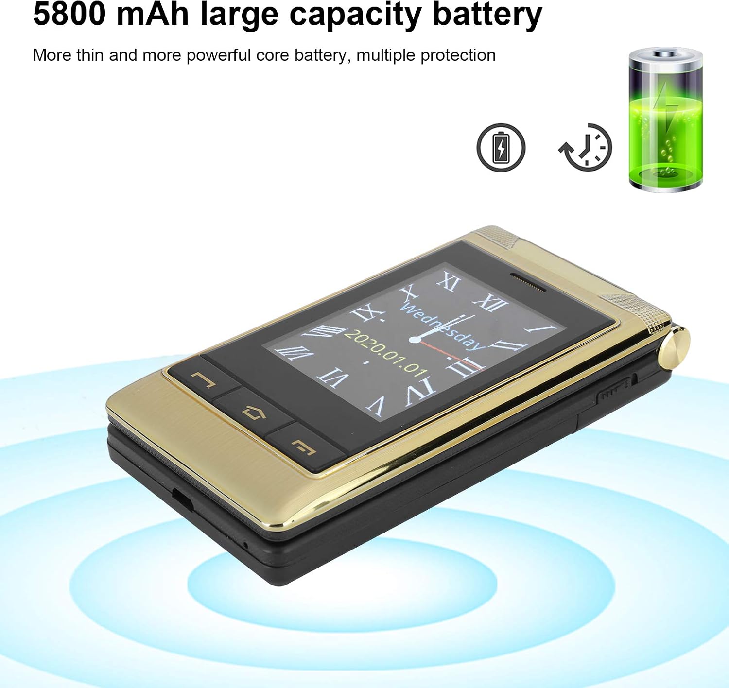 Zunate G10‑1 Unlocked Cell Phones with 2.6" Screen, 3G Unlocked Flip Senior Cell Phone, 128MB+64MB, 5900mAh Battery, Dual-SIM Card Mobile Phone(Gold)