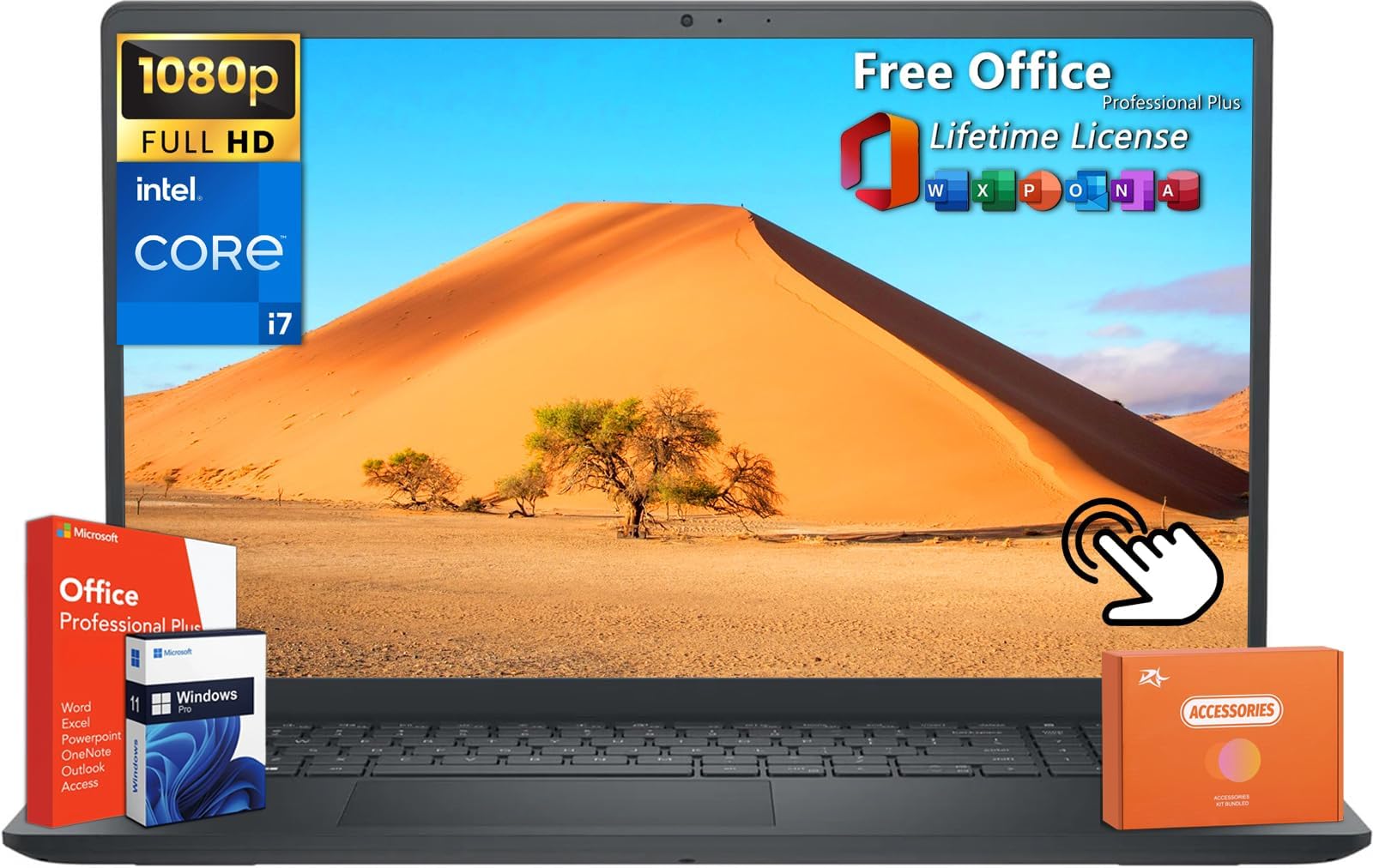 Dell Inspiron 15 3530 Business Laptop, with Office Lifetime License, 15.6" FHD Touchscreen, Intel 10-Core i7-1355U CPU, 16 GB RAM, 1 TB SSD, Wi-Fi 6, Webcam, HDMI, Windows 11 Pro, w/Accessories