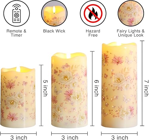 Miniatura 2 de Eywamage Velas de fibra óptica sin llama con control remoto, velas florales que funcionan con pilas, velas LED parpadeantes juego de 3