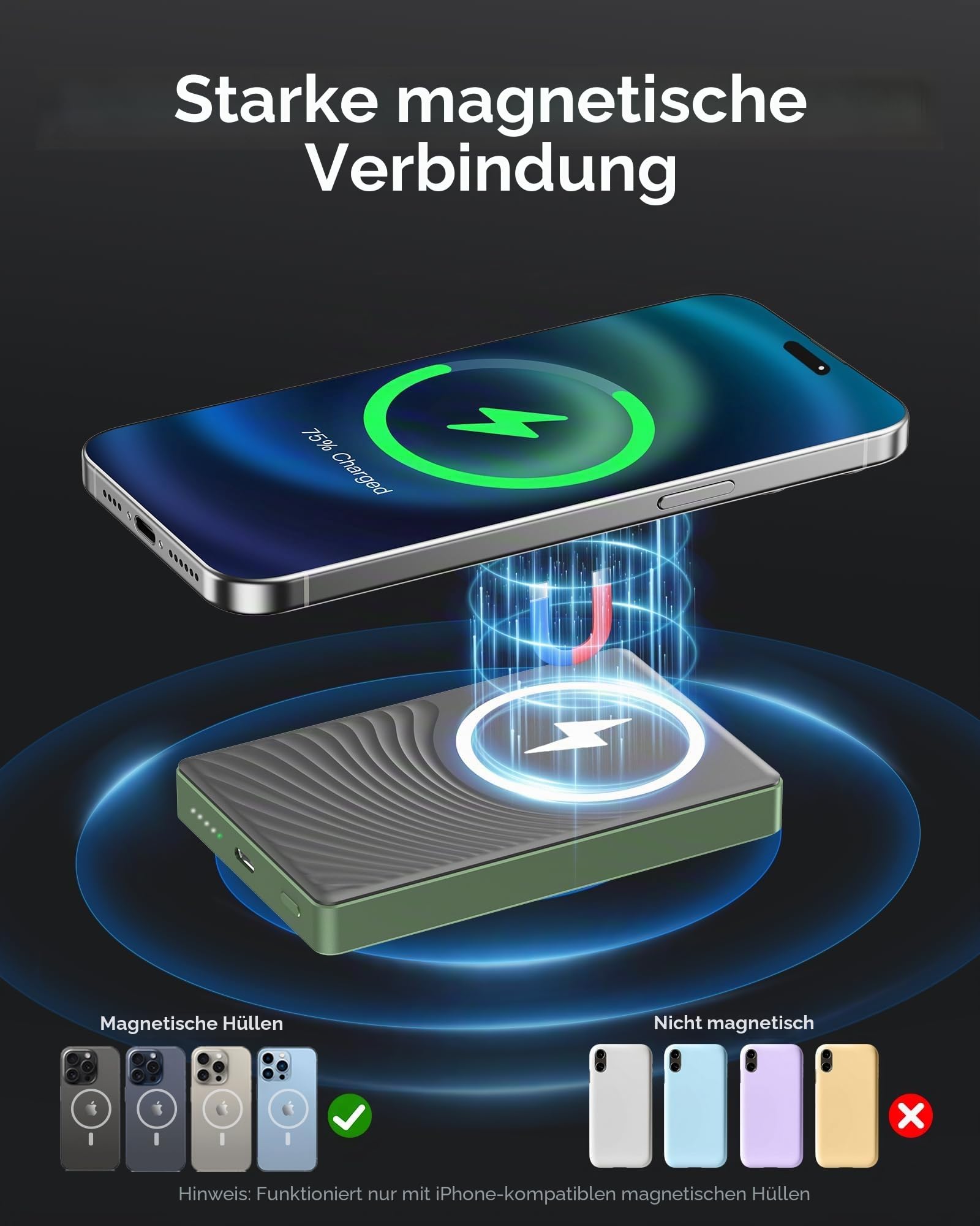 iPhone Powerbank für Magsafe, Dünn & Leicht 10000mAh Magnetische Power Bank – Ansicht 3