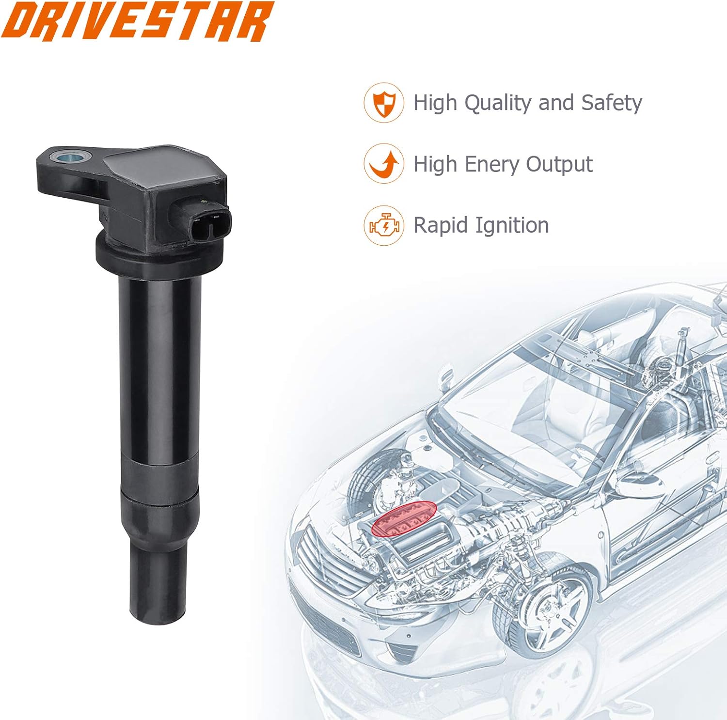 DRIVESTAR 4PCS Ignition Coil Pack 2006-2011 for Hyundai Accent,2006-2011 for Kia Rio Rio5 1.6L Replacement for UF-499 C1543