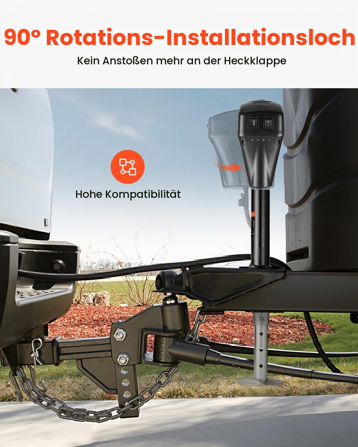 VEVOR Elektrischer Anhängerheber, 2267 kg, Wohnmobil-Anhängerstütze mit 7-poligem Stecker, manueller Kurbel & Wagenheberabdeckung, 255-860 mm Hub, für Anhänger, Wohnmobile & Wohnwagen, schwarz
