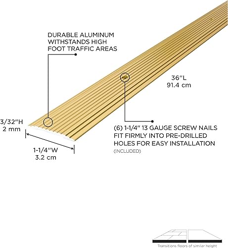 Miniatura 2 de M-D Building Products 79012 - Carpeta de costuras de aluminio de latón satinado de 1-14 pulgadas x 36 pulgadas con clavos de rosca