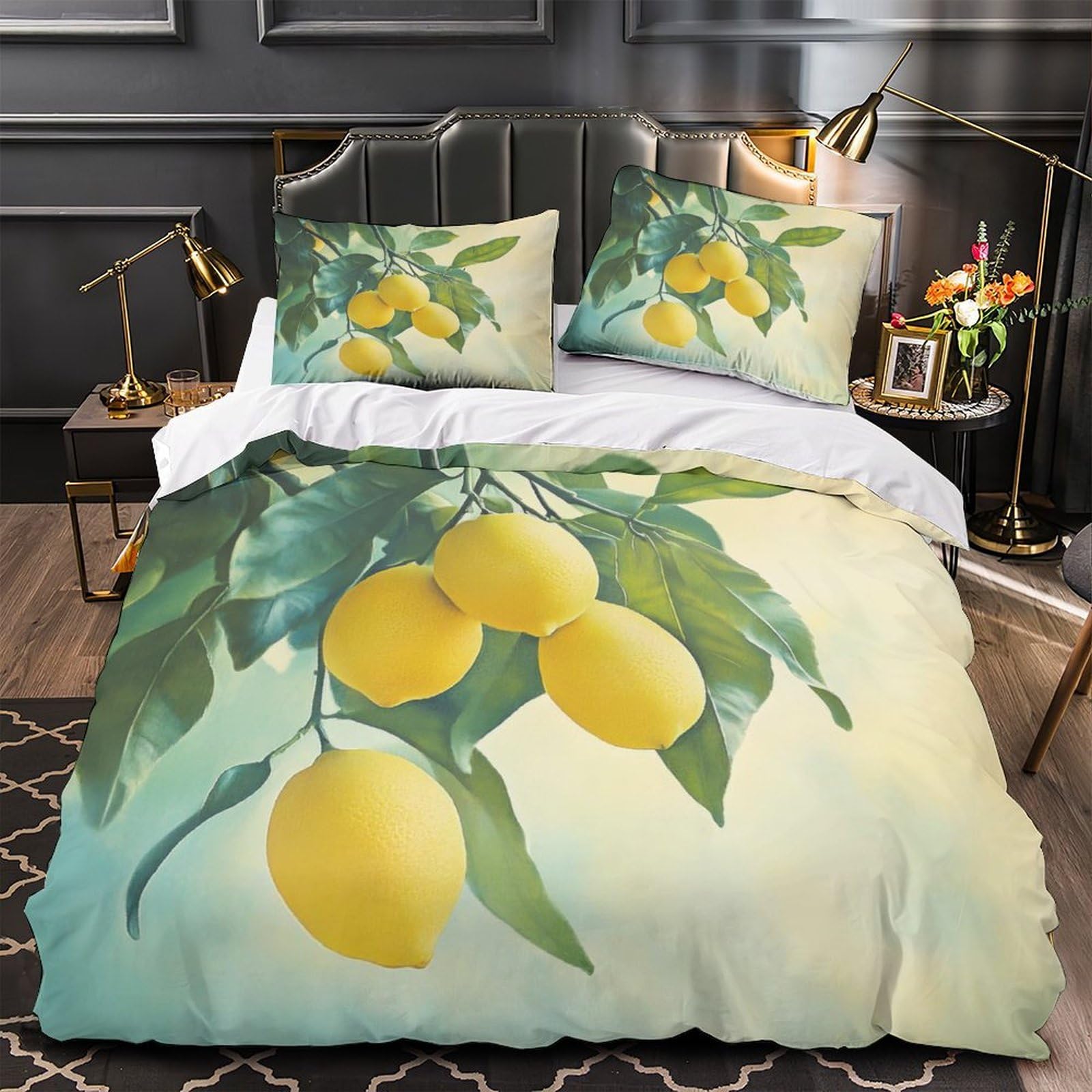 Parure de lit jardin naturel housse de couette citron en microfibre super douce pour chambre