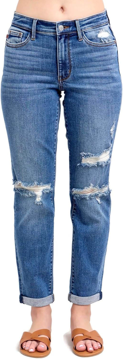 Judy Blue Women's Mid Rise Stretchy Boyfriend Jeans