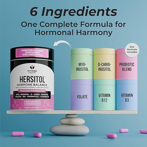 Miniatura 6 de Equilibrio hormonal para mujeres, SOP, apoyo ovárico, fertilidad, ciclo menstrual  Suplemento de mio-inositol y D-quiro inositol relación 401 con