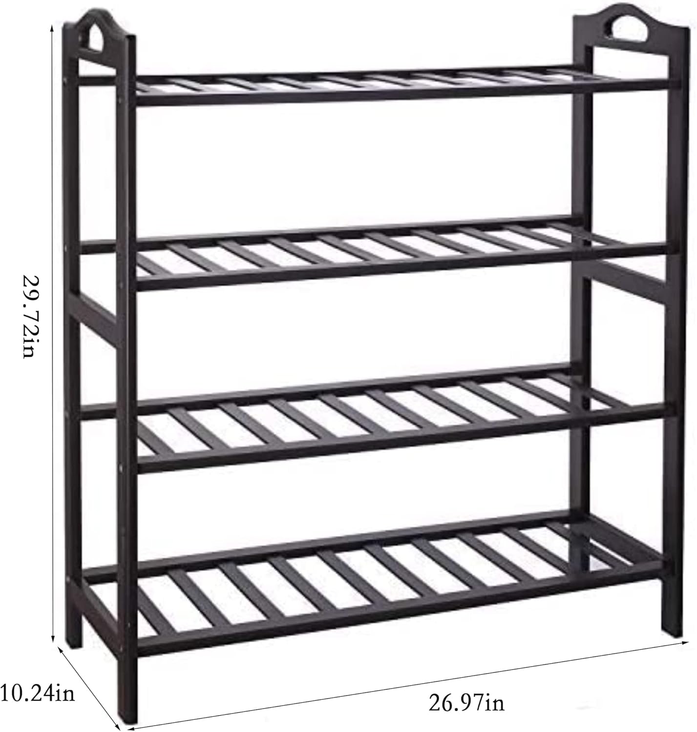 Bamboo Shoe Rack, 4-tier Shoe Shelf with Handle, Open Storage Shelf Organizer, Flower Stand for Entryway, Bathroom, Kitchen, Balcony and Garage, Dark Brown