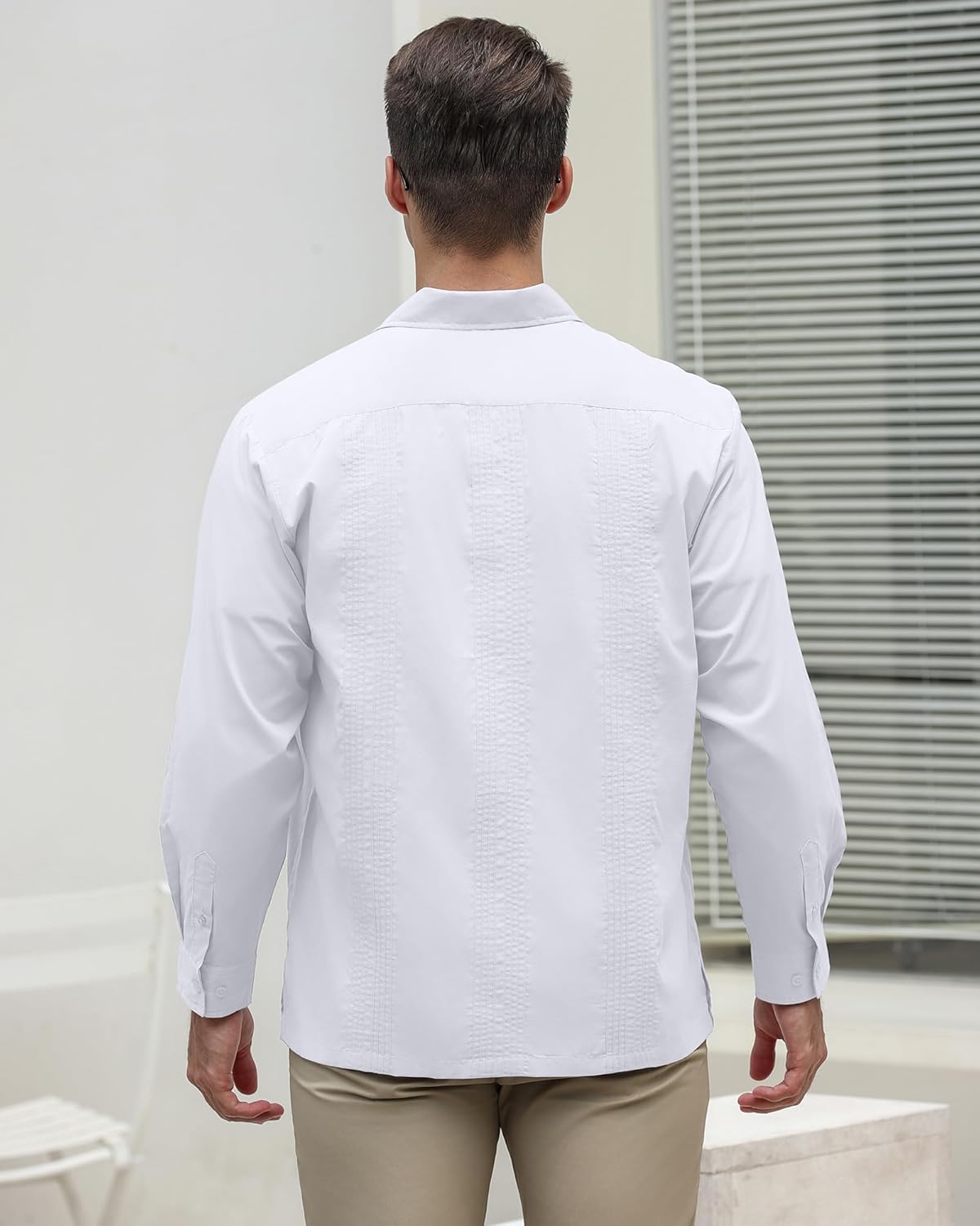 Vista 3 de Camisas de guayabera para hombre, camisas cubanas de manga larga mexicanas para hombre