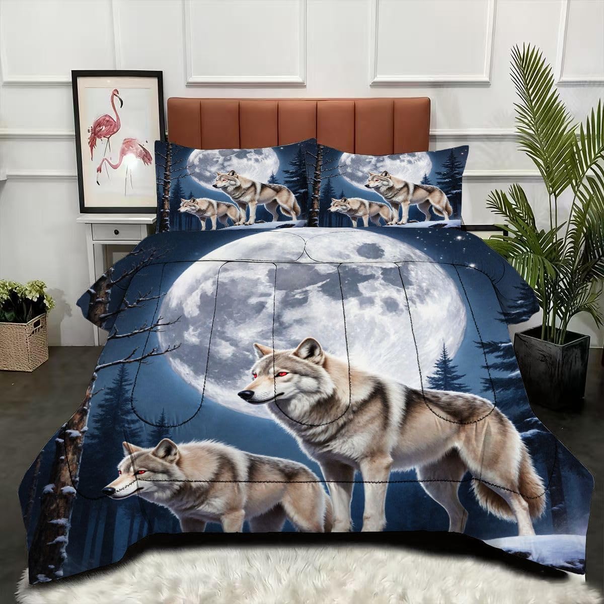 Couette 220 x 240 cm Loup Parure de Lit 3 Pièces avec 2 Taies d'Oreiller pour Lit 2 Personnes