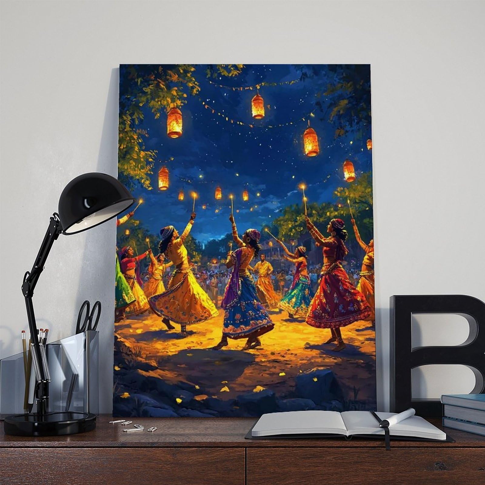 Raas Circle Dance Festival Illustrazione Poster su tela Decorazione Camera da letto Paesaggio Ufficio Camera Decor Regalo 40,6 cm L X 61 cm W