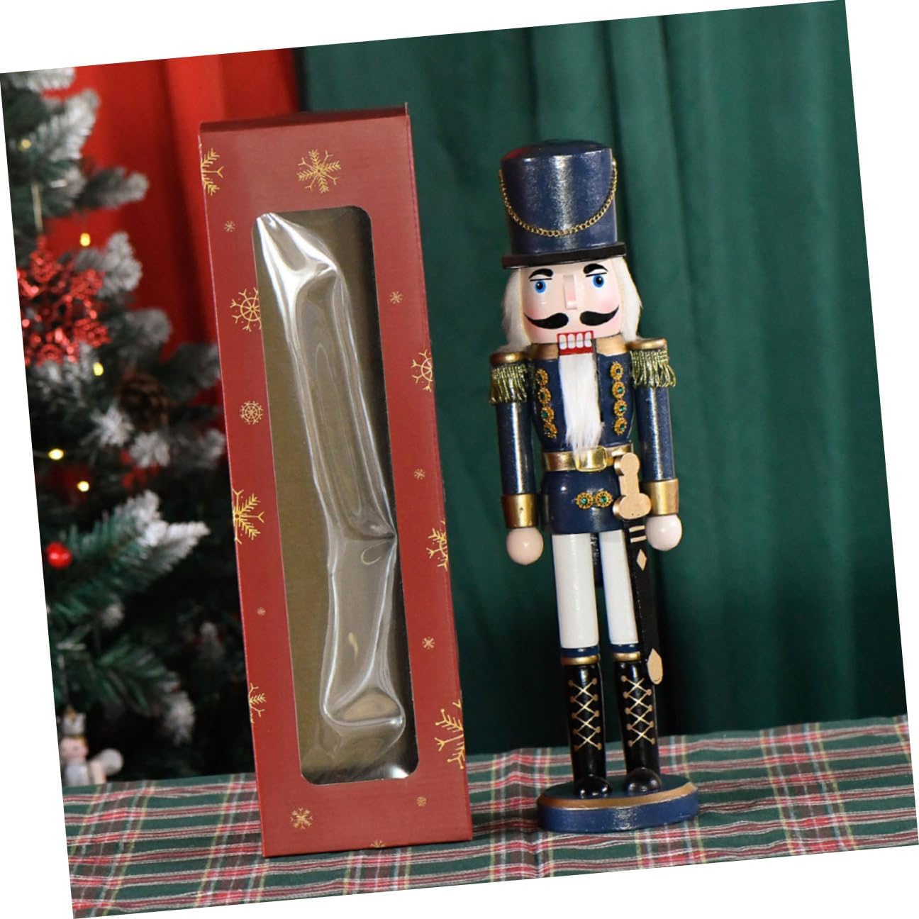 Christmas Nutcracker Ornament 38cm Wooden Soldier Figurine Blue Body White Legs Xmas Desktop Nutcracker Decor Traditional Holiday Collectible