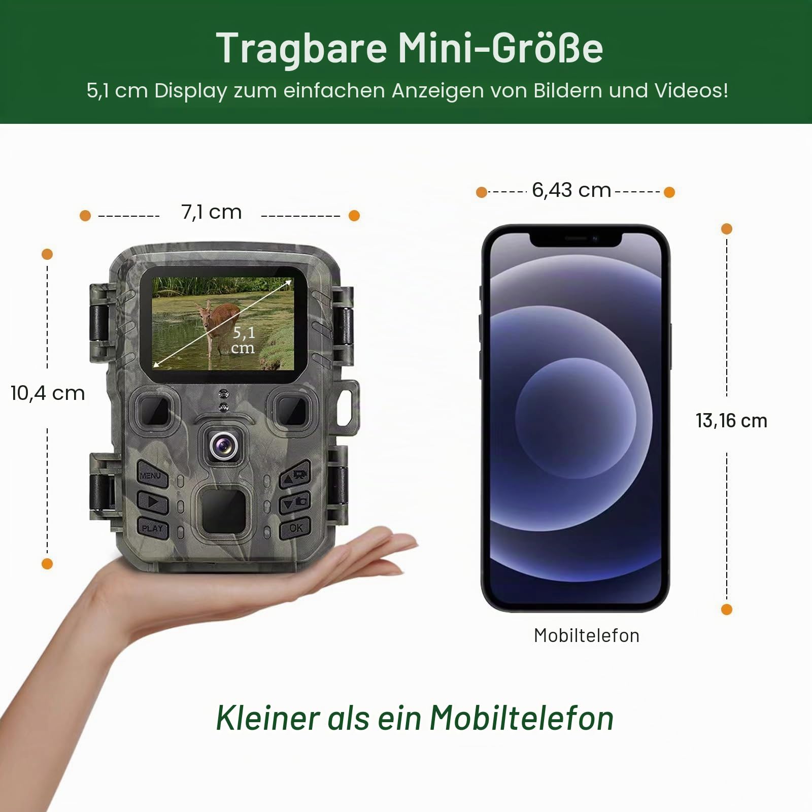 Mini Wildkamera 20MP 1080P HD mit Nachtsicht & Bewegungsmelder - IP65 Wasserdicht + 32GB Karte - Wildlife Camera für Jagd/Garten - Tierkamera mit 850nm IR LEDs
