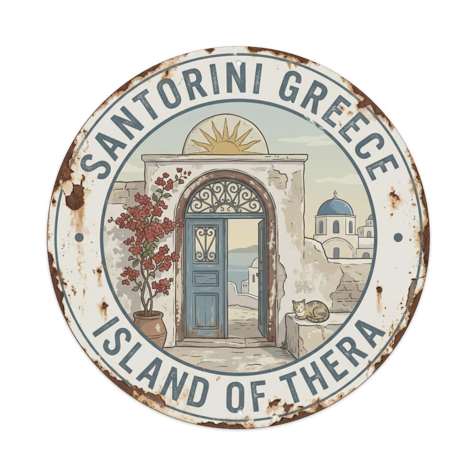 Okahys 8X8inch(20X20cm) Vintage Travel Arched Door Greece Entrance Portal Metal Tin Sign