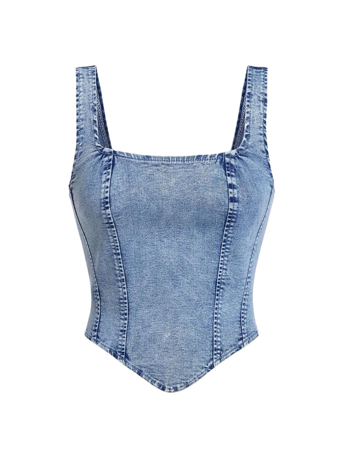 WDIRARA Womens Denim Corset Tank Top Asymmetrical Hem Crop Tops Sleeveless Zip Up Back Tanks