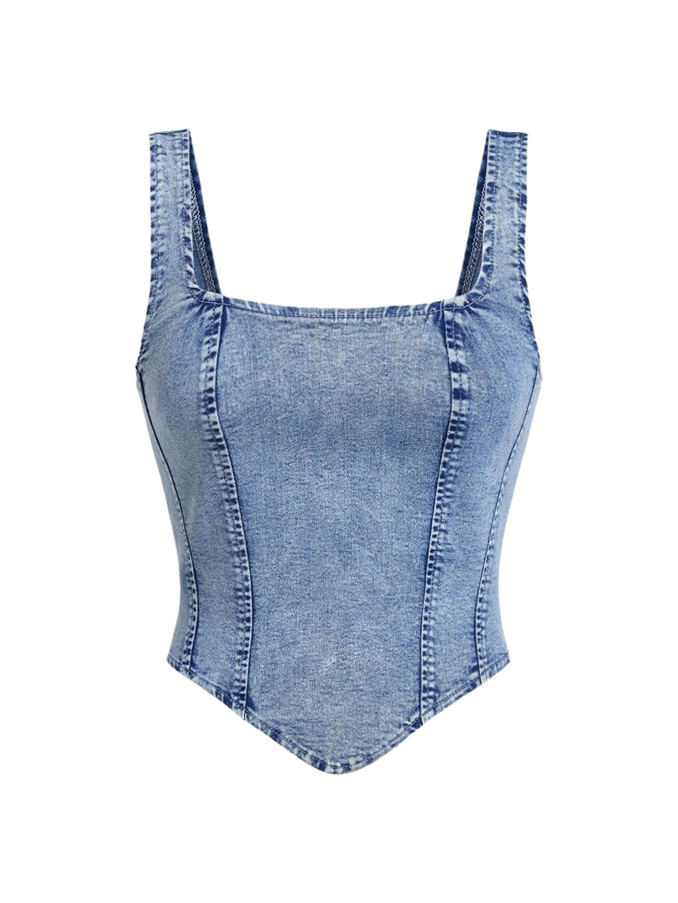WDIRARA Womens Denim Corset Tank Top Asymmetrical Hem Crop Tops Sleeveless Zip Up Back Tanks