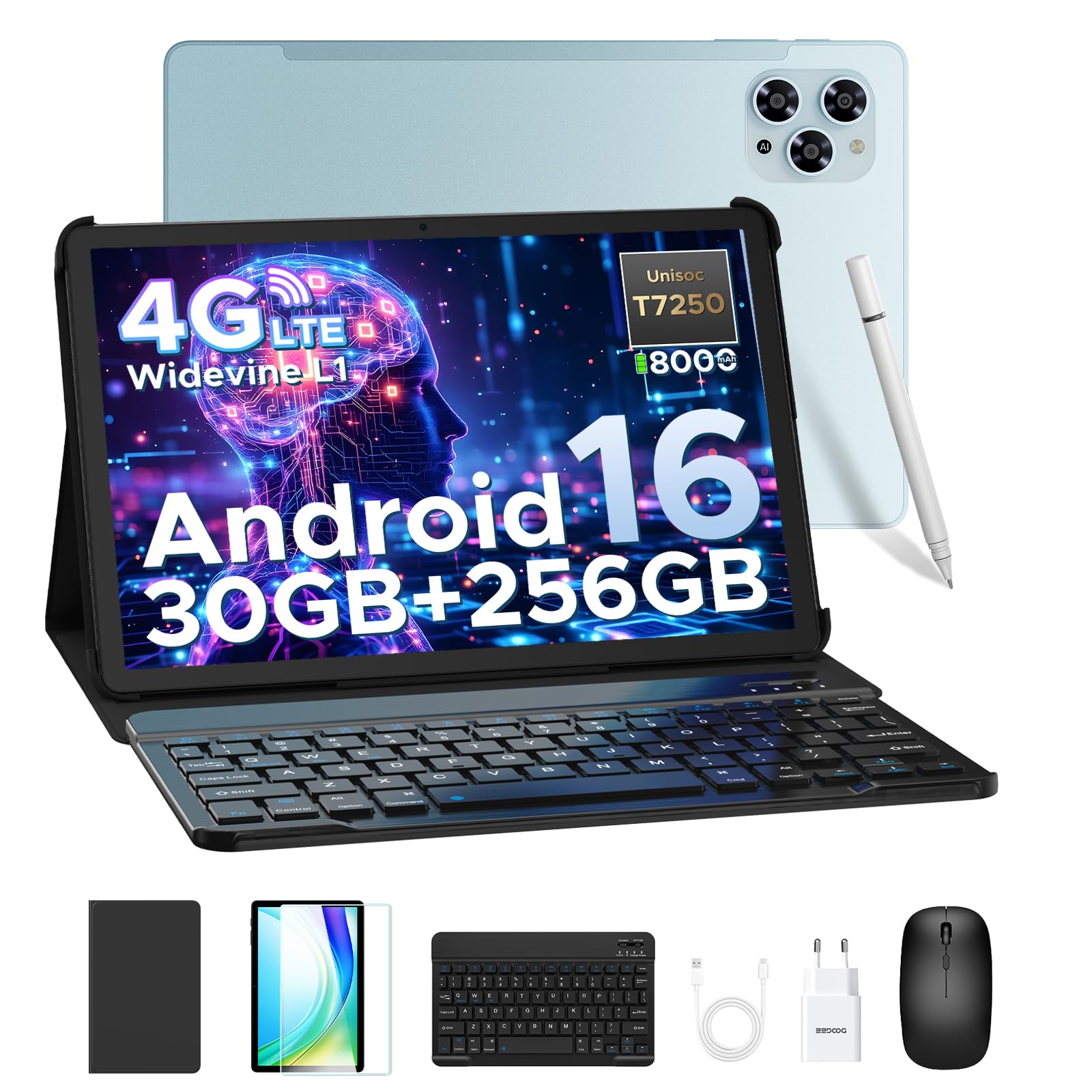 DOOGEE TAB G6 Tablets Android 16, 90Hz Tablet 11 Pollici, con Tastiera e Penna, 30GB RAM+256GB ROM/TF 2TB, Octa-Core PC con sim, 8000mAh/Gemini AI/Widevine L1/13MP/OTG/GPS/FACE ID/Doppi altoparlanti