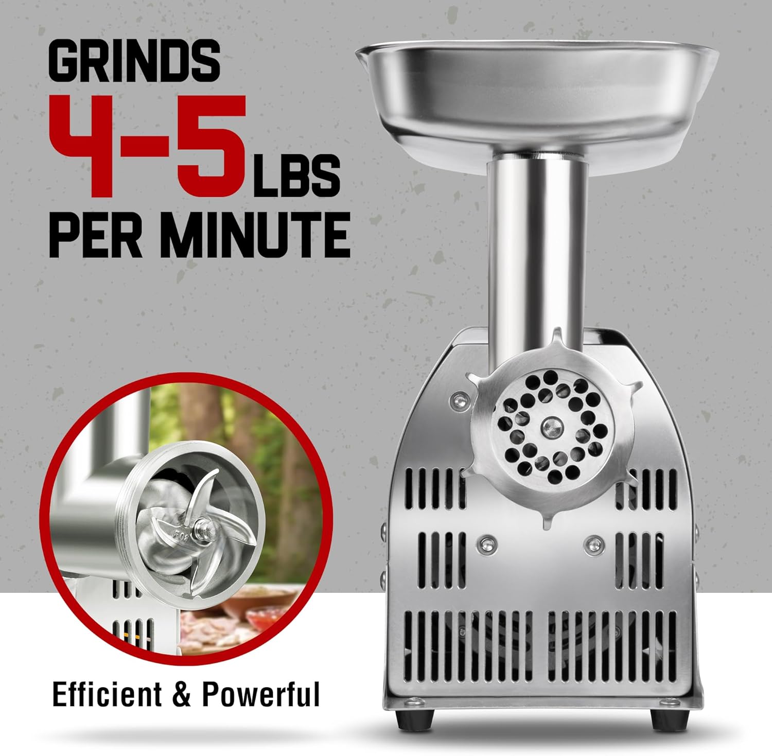 TOOGOOD #8 Commercial Electric Meat Grinder with Sausage Sufffer, 0.4 HP, 260lbs/H, All Stainless Steel Powder Coating, Heavy Duty Industrial Meat Grinder, Ideal for deer processing, pet food