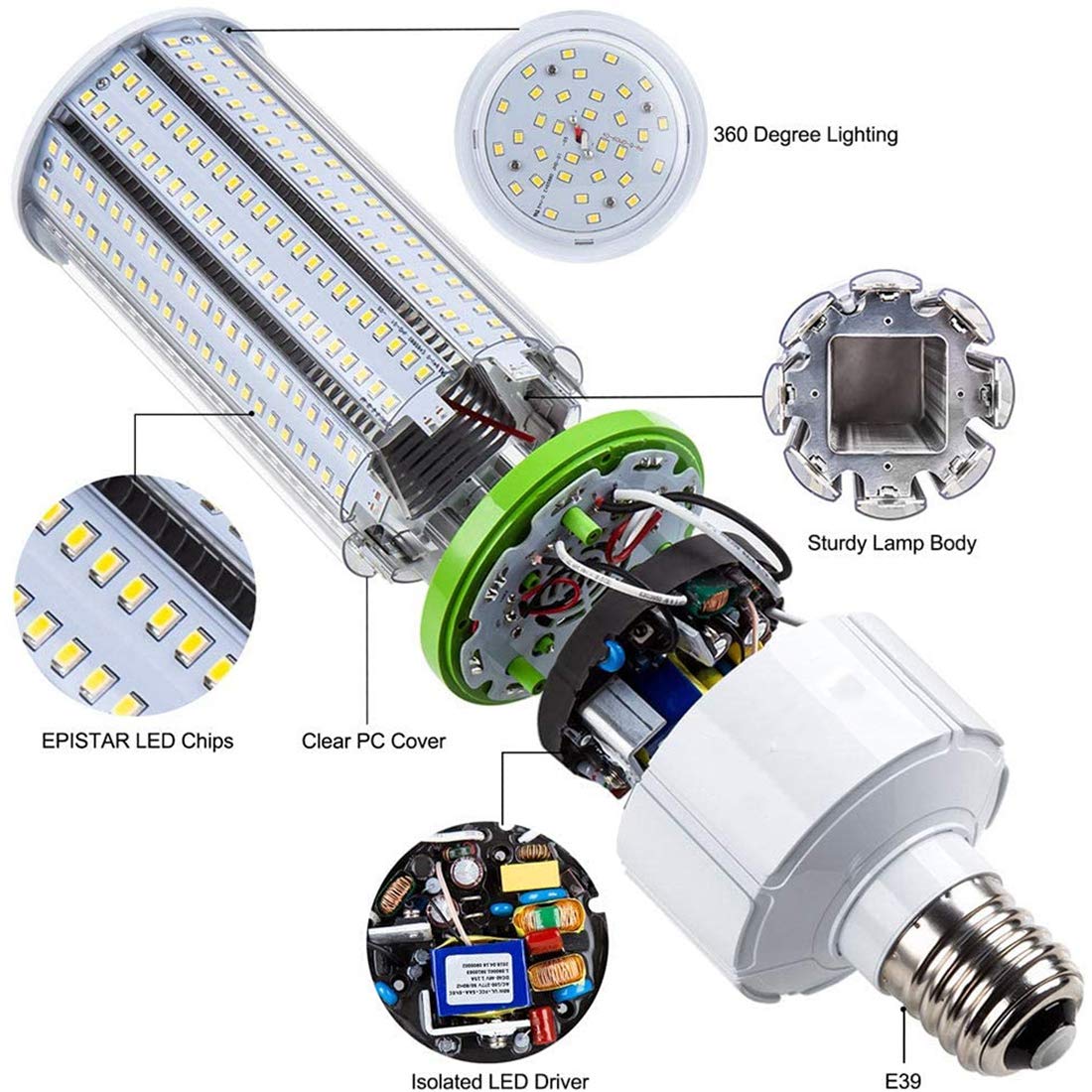 Lampadine LED Mais 120W Lampadina LED Mais di qualità Commerciale (400W Ioduri Metallici/HID/Sostituzione HPS) E26/E39 Grande Base Mogul LED Light-5000K Daylight,200w