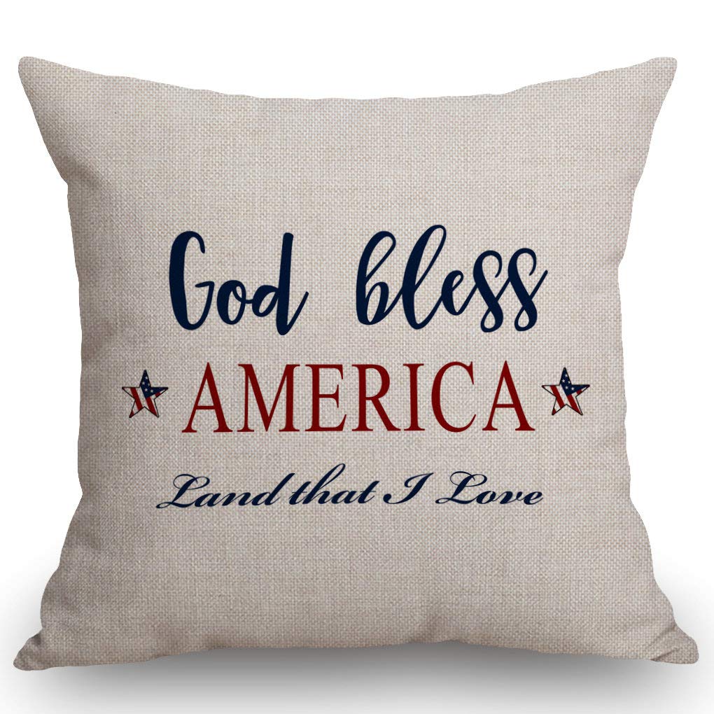 SSOIUGod Bless America Pillow Cover - Linen Pillow Cover - Farmhouse Decor - Farmhouse Pillow Covers Rustic Pillow Rustic Decor 4th of July