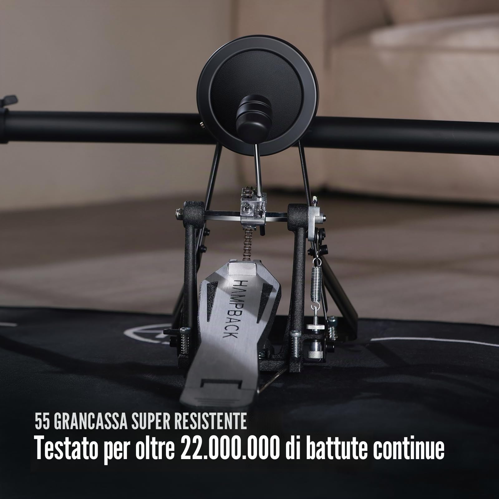 HAMPBACK ACE-360 - Set di batterie elettriche con 4 quite mesh elettroniche, kickdrum da 5 pollici, 12 kit e 68 suoni autentici, USB MIDI, trono, bacchette auricolari, 2 pedali switch per principianti