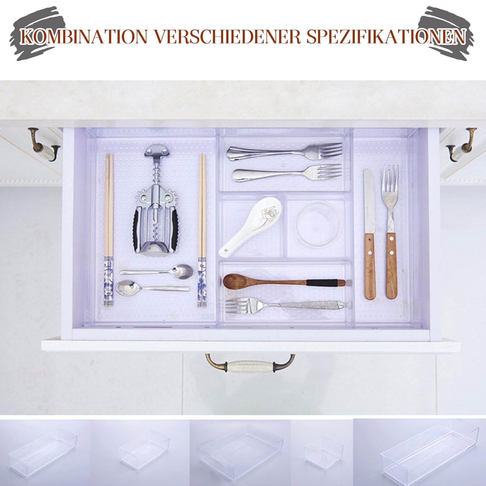 Besteckkasten für Schubladen, Schreibtisch-Aufbewahrungsbox, Make-up-Aufbewahrung, Schubladeneinsatz, Schubladen Organizer, Kunststoff Küchenutensilien für Löffel Gabeln,DIY Kombination Kasten