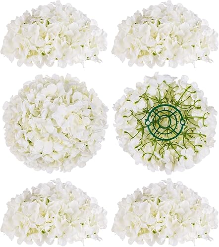 BLOSMON Centros de mesa de bolas de flores de hortensia artificiales, 6 piezas de flores falsas, bolas de flores de hortensia de seda blanca,