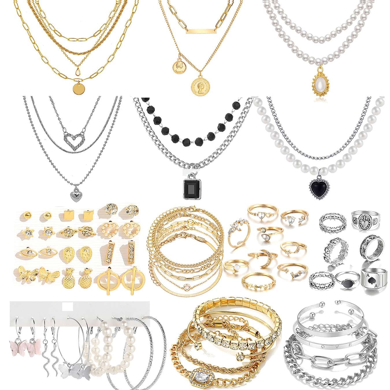 Sponsored Ad - 73 Pcs Gold Jewelry Set with 6Pcs Layered Necklace, 11 Pcs anklet and 7Pcs Earring Ear Cuff,12Hoop Earrings ,15pcs Rings,21pcs stud earrings Jewerly set for Women Pack for Friendship Party Gift