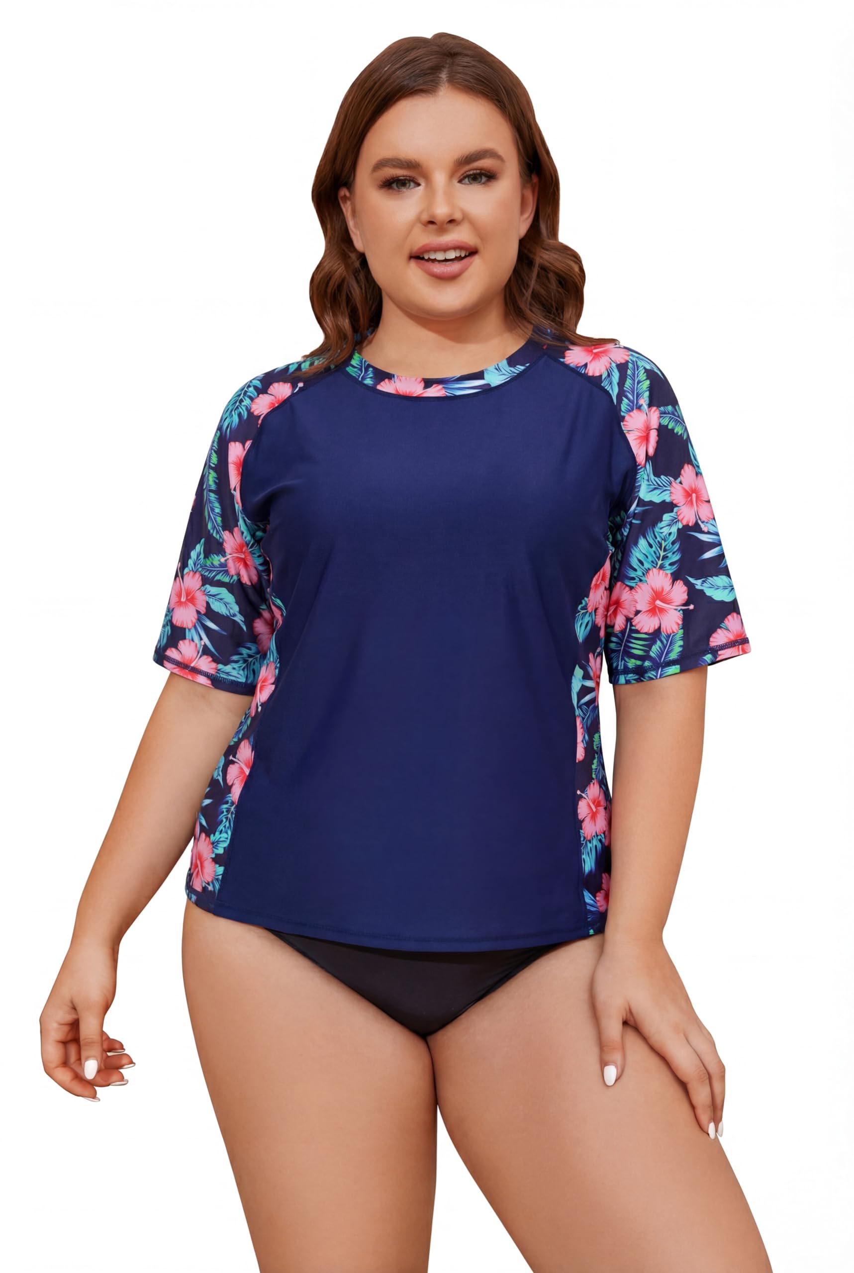 SHEKINI Camiseta de natación de manga corta para mujer, camiseta de surf, traje de baño, tallas grandes