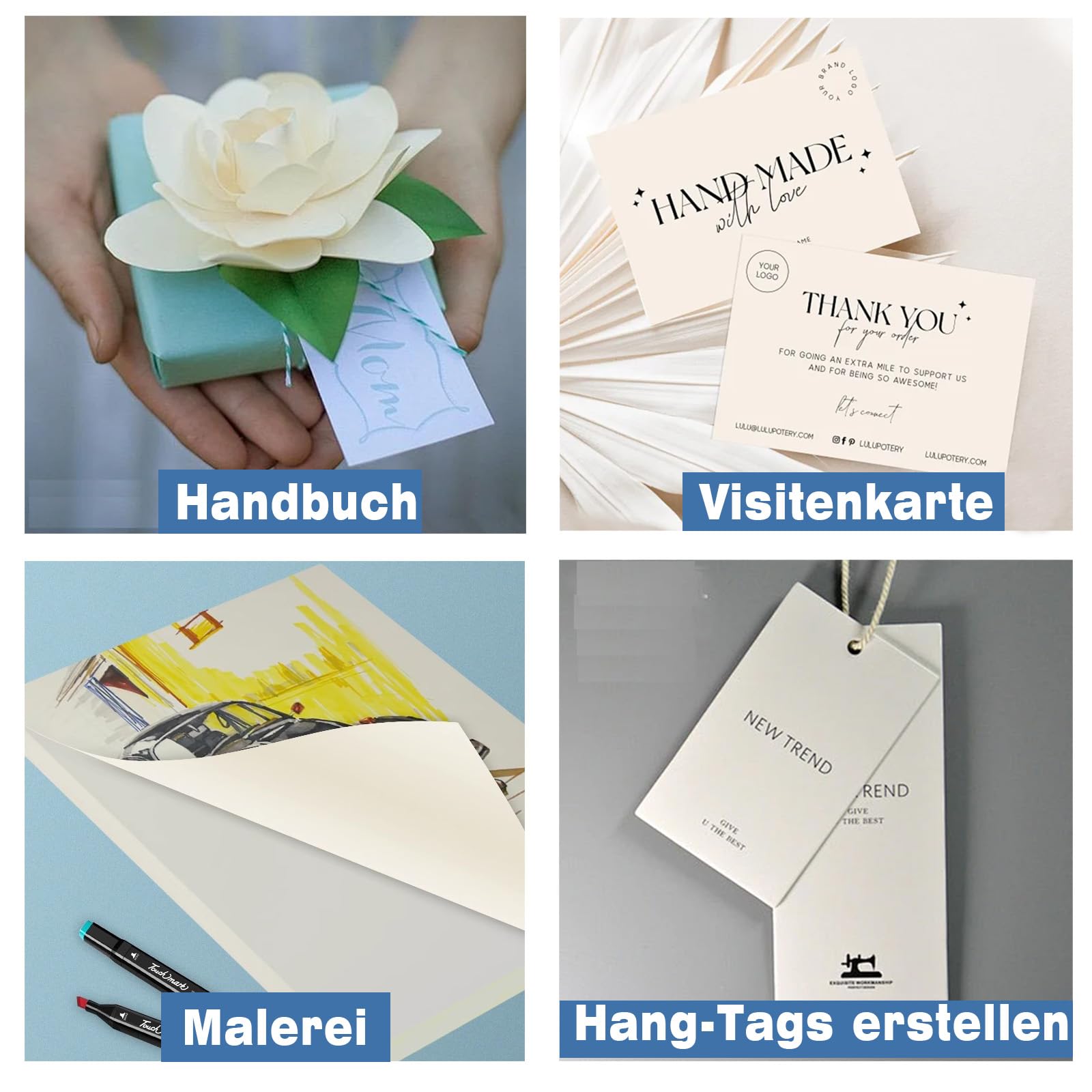 Jyvex 60 arkuszy papieru kredowego A4, 250g/m² kredowy karton papieru kremowy A4, karton fotograficzny, papier do wycinania, papier do majsterkowania do malowania, wykonywania kartek, zaproszeń