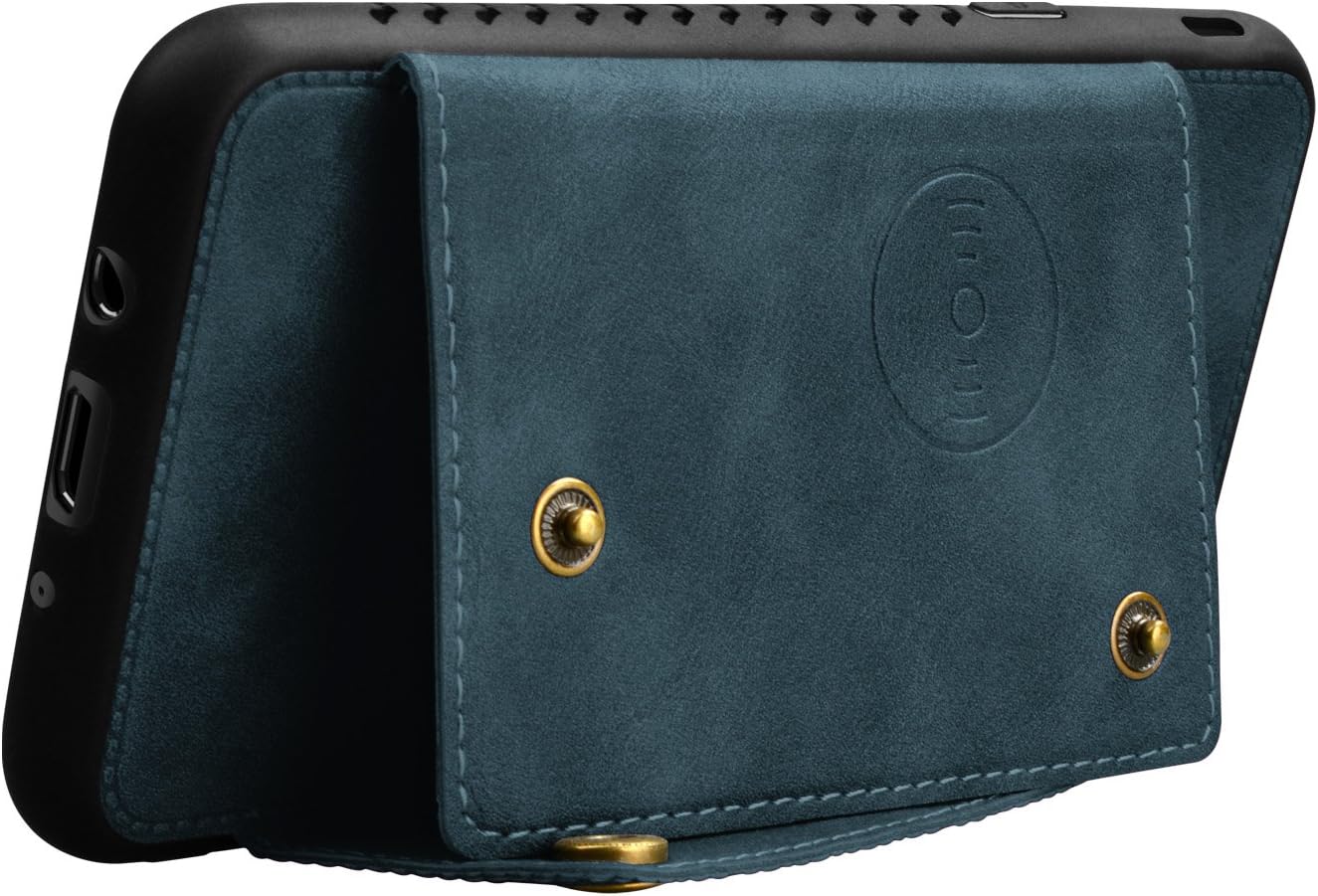 NJJEX Galaxy J7 Sky Pro Wallet Case, for Galaxy J7 V /J7 Prime/J7 Perx Case, Leather ID Credit Card Slot/Holder Kickstand Snap Buttons Clousure with TPU Frame Case for Samsung Galaxy J7 2017 [Blue]