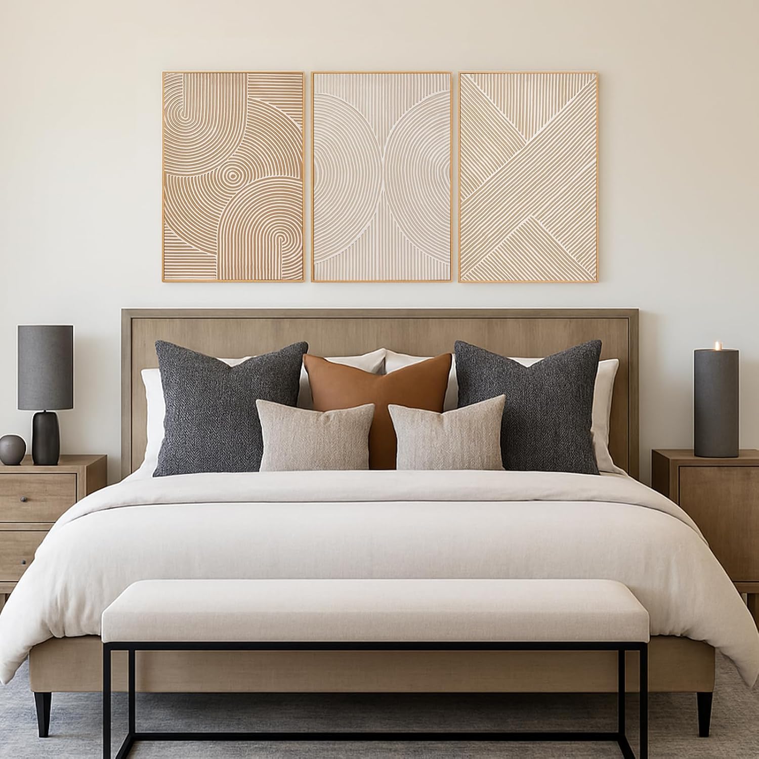 Framed 3-Piece Abstract Wall Art 12“x36 x2pcs+24x36x1pcs – Modern White Textured Canvas with Raised Paint Strokes, Large Artwork for Living Room, Minimalist Graffiti Neutral Wall Decor