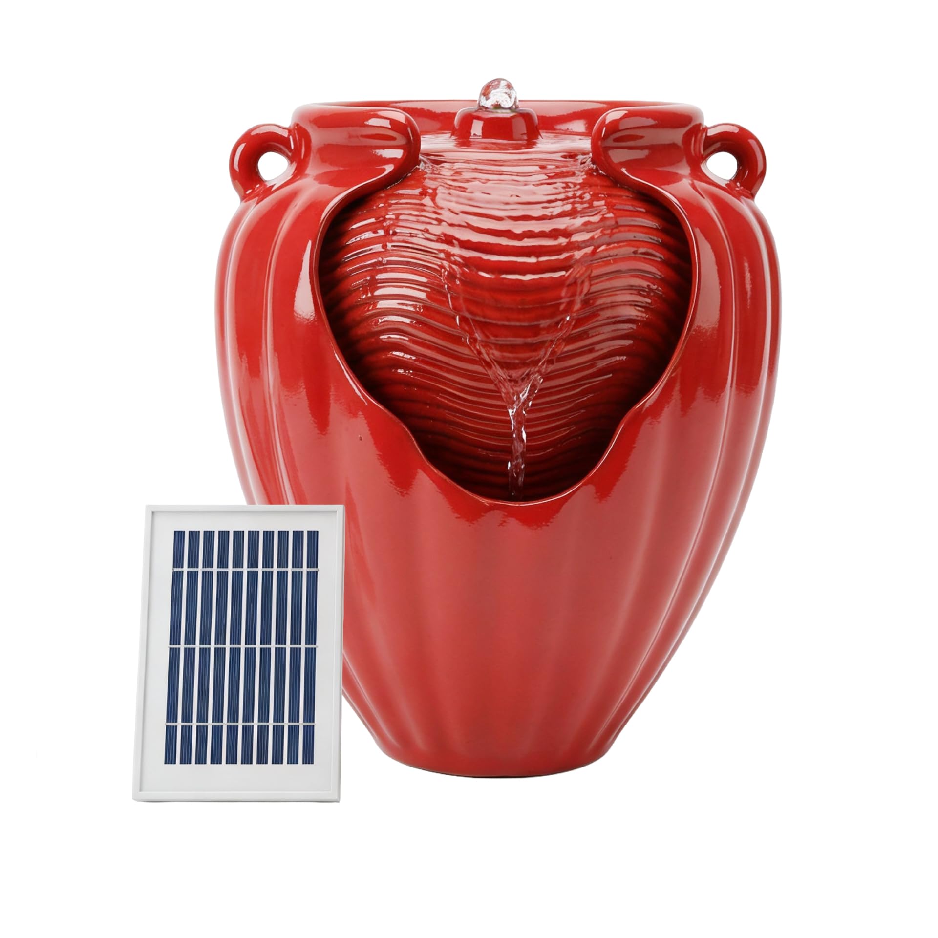 Gardenwize Solar Powered Red Vase Water Feature with LED Light & Battery Backup, Garden Fountain for Patios, Balconies, and Decking