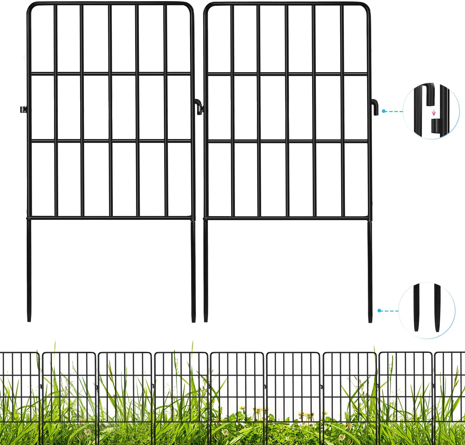 Decorative Garden Fence 24 Pack, 24 Ft (L) X 24 in (H) Black Square Rustproof Metal Fence, Animal Barrier Fence for Small Dog, Outdoor Flower Bed Landscape Decor for Yard