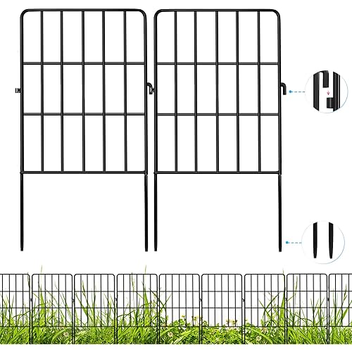 Decorative Garden Fence 24 Pack, 24 Ft (L) X 24 in (H) Black Square Rustproof Metal Fence, Animal Barrier Fence for Small Dog, Outdoor Flower Bed Landscape Decor for Yard