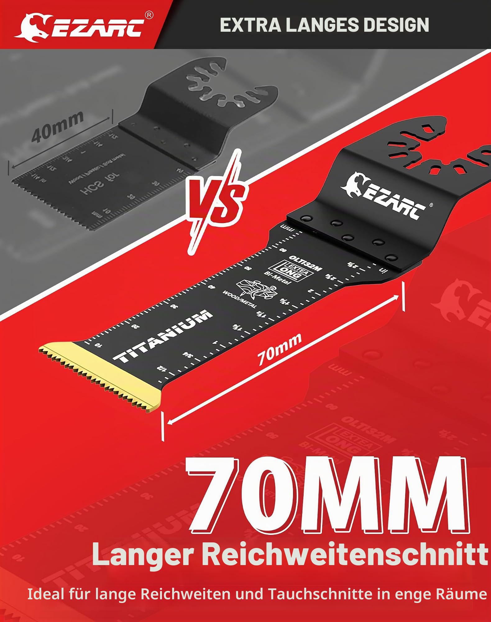 EZARC Multitool Sägeblätter Titan, Extra Lang, für Metall und Holz, 10tlg