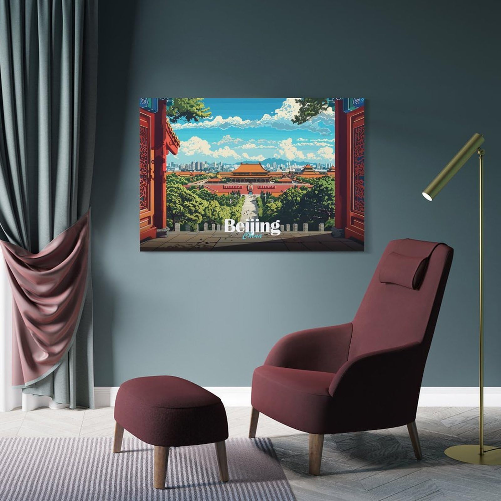 Junmoney Beijing Cityscape Wall Art Print 24x36inch(60x90cm), for Lounge, Study, Hallway Or Flat Walls, Decorative Artwork with Broad Appeal
