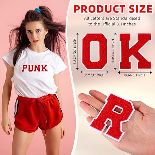 Miniatura 2 de 104 parches de letras A-Z de 31 pulgadas parches de letras termo-adhesivas para coser en ropa camisas bolsa de jeans rojo con bordes blancos
