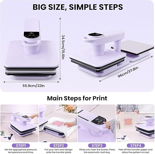 Miniatura 2 de Máquina de prensa de calor automática de doble banco de trabajo, 360 Swing Away 15x15 prensa inteligente para camisetas con liberación automática y