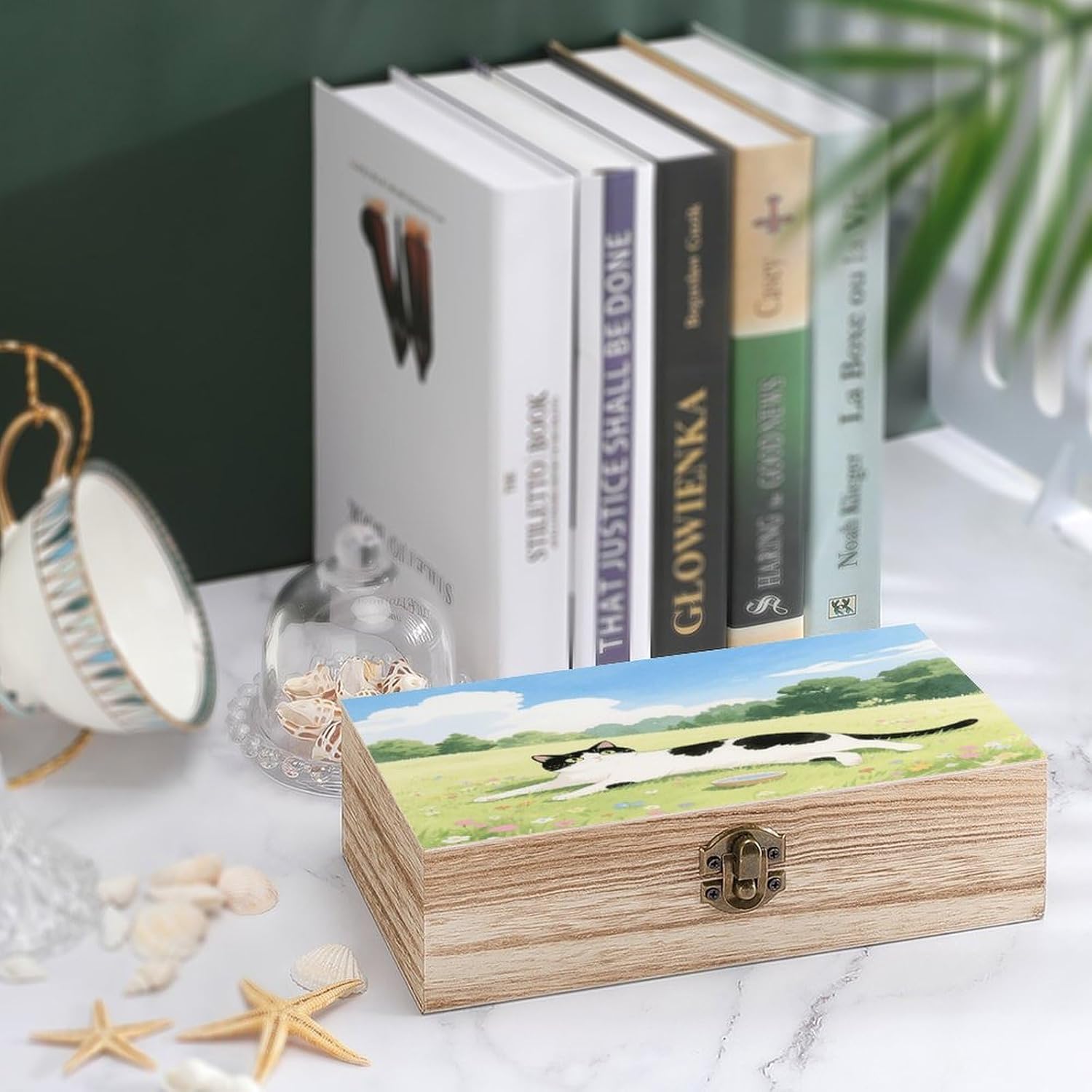 Cute Cat Wooden Storage Box Vintage Jewelry Box image 4