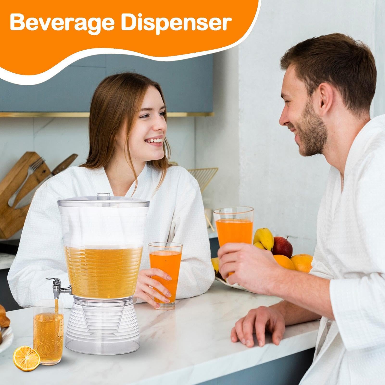 10L Servierautomat für Getränke mit Wasserhahn - Behälter | Saft Beer Limonade Tee für Restaurant Party | Speisekammer Eiswasser Wein Arbeitsplatte BPA-freier Glasgriff Einfache Reinigungsständer