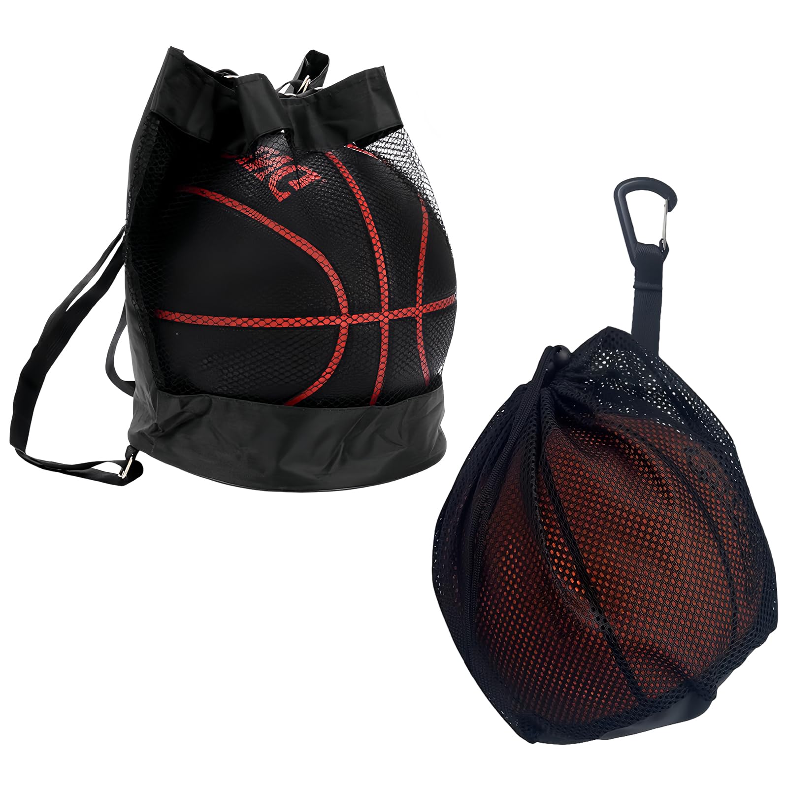 Lot de 2 sacs de basket-ball - 1 sac de ballon avec cordon de serrage - Sac de basketball portable - Grande capacité - Sac en filet pour football, tennis, enfants et adultes